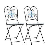 vidaXL Bistro Chairs Foldable 2 pcs Blue and White Ceramic