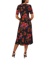 Msk Women's Printed V-Neck Short-Sleeve Midi Dress