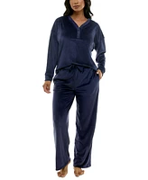 Roudelain Women's Long-Sleeve Ribbed Velour Pajama Set