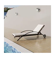 vidaXL Sun Lounger with Cushion & Wheels Poly Rattan Brown