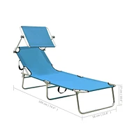 vidaXL Folding Sun Lounger with Canopy Steel Turquoise and Blue