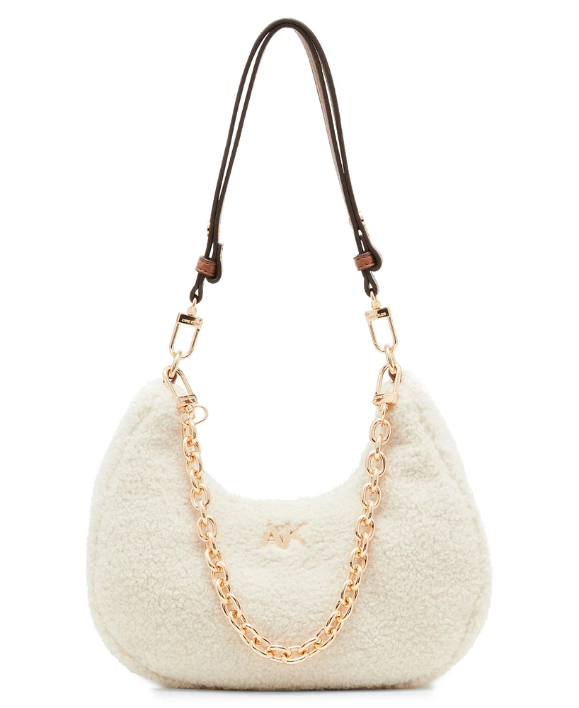 Anne Klein Small All Over Sherpa Crescent Shoulder Bag