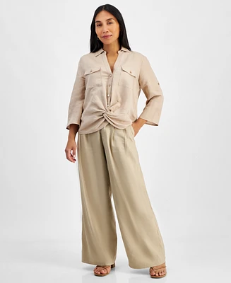 I.n.c. International Concepts Petite Linen-Blend Twist-Hem Shirt, Created for Macy's