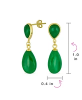 Bling Jewelry Classic Simple Dangle Delicate Double Teardrop Natural Black Onyx Green Jade Drop Earrings For Women 14K Yellow Gold Overlay .925 Sterli