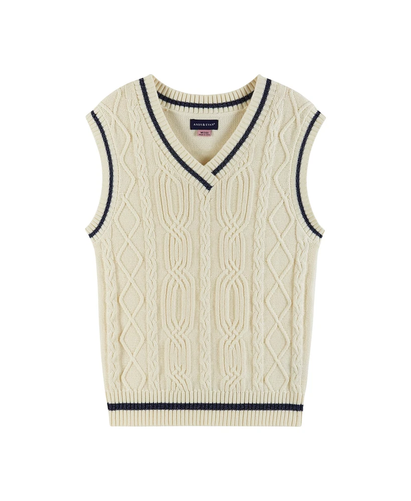 Andy & Evan Big Girls Cream Cable Knit Sweater Vest