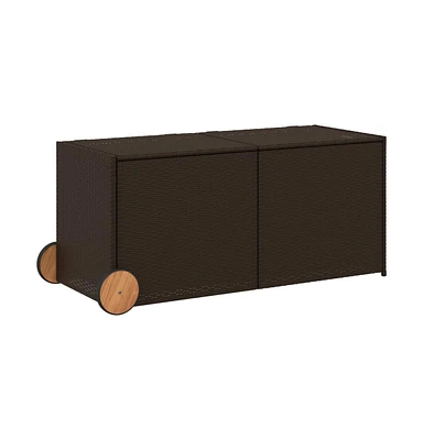 vidaXL Garden Storage Box with Wheels Brown 74.8 Gal Poly Rattan
