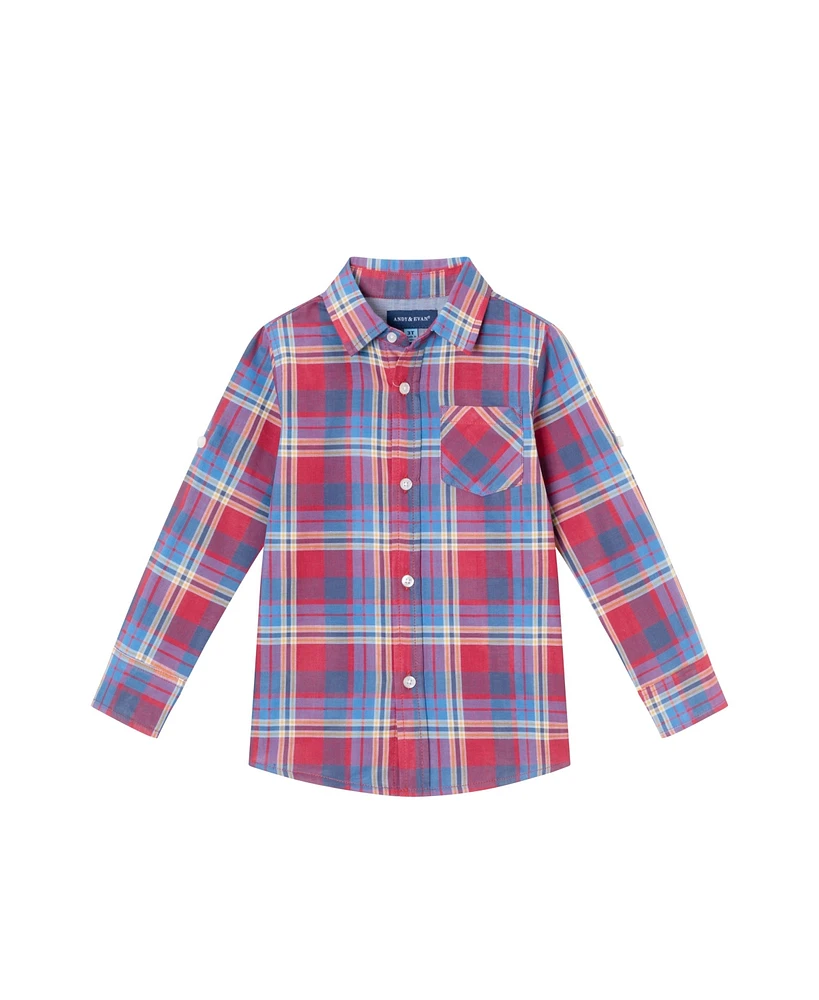 Andy & Evan Toddler Boys Toddler/Child Maroon Plaid Two Faced Buttondown Shirt