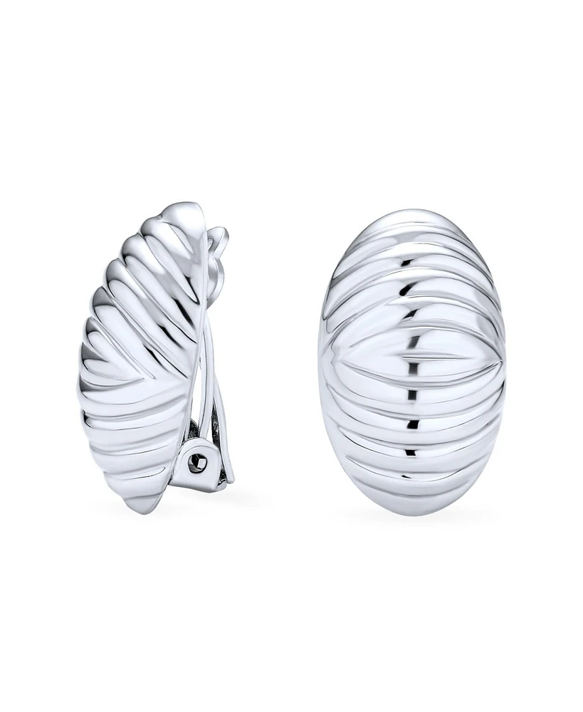 Bling Jewelry Carved Polished Dome Clip On Earrings For Women Non Pierced Ears .925 Sterling Silver Alloy Clip