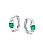 Bling Jewelry Classic Dainty Round Cubic Zirconia Solitaire Clear Green Cz Small Hoop Huggie Earrings For Women .925 Sterling Silver