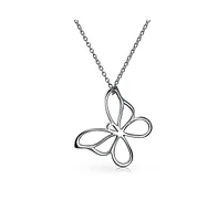 Bling Jewelry Dainty Garden Open Cut Out Dangling Butterfly Necklace Pendant For Women Polished .925 Sterling Silver With Chain