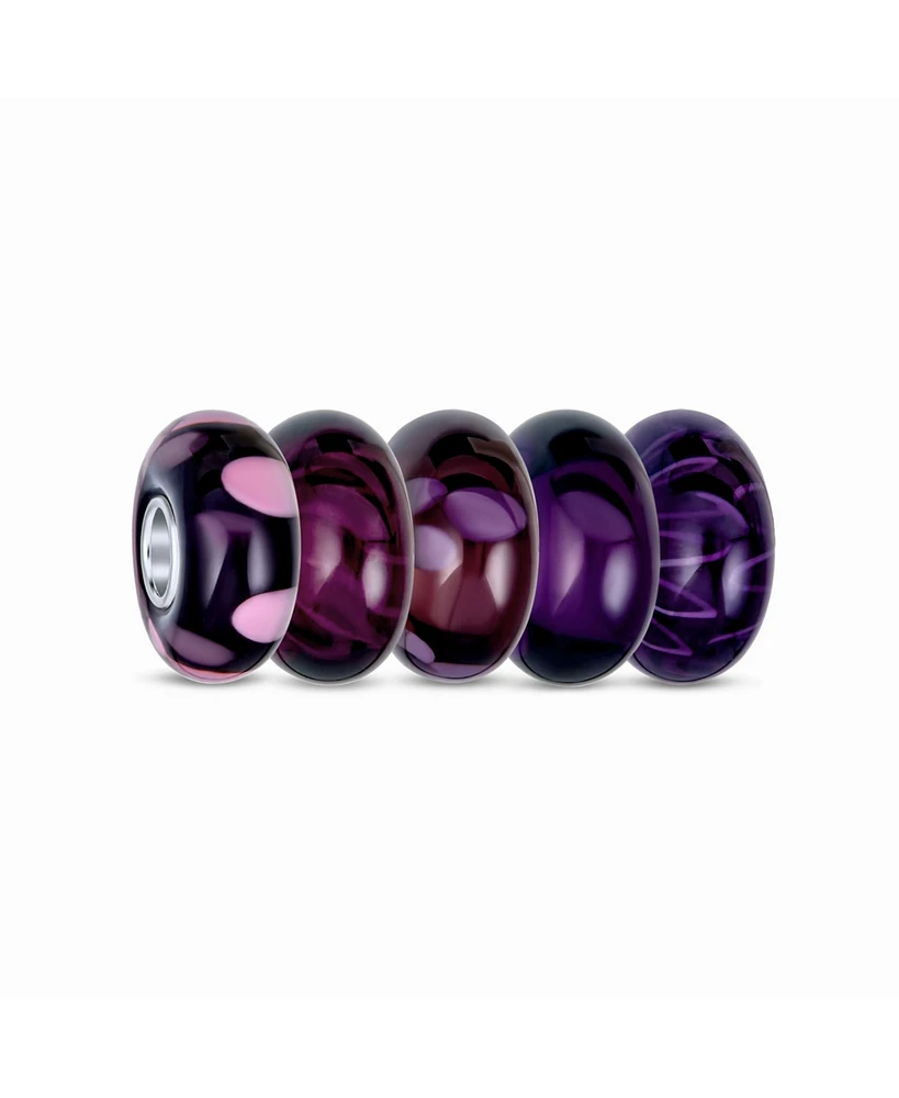 Bling Jewelry Violet Lavender Purple Burgundy Murano Glass Set Of 6 Pieces .925 Sterling Silver Core Spacer Charm Bead Bundle Fits European Style Brac