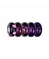 Bling Jewelry Violet Lavender Purple Burgundy Murano Glass Set Of 6 Pieces .925 Sterling Silver Core Spacer Charm Bead Bundle Fits European Style Brac