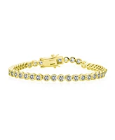 Bling Jewelry Formal Holiday Party 10CT Clear Cubic Zirconia Bubble Circle Bezel Solitaire Tennis Bracelet For Women 14K Gold Plated .925 Sterling Sil