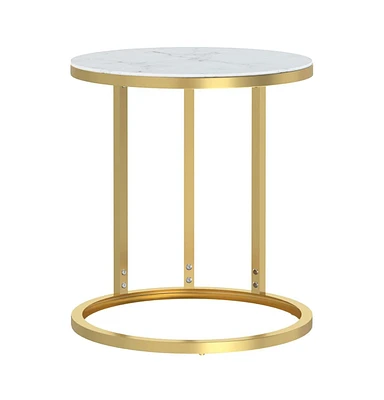 vidaXL Side Table Gold and White Marble 17.7" Tempered Glass