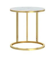 vidaXL Side Table Gold and White Marble 17.7" Tempered Glass