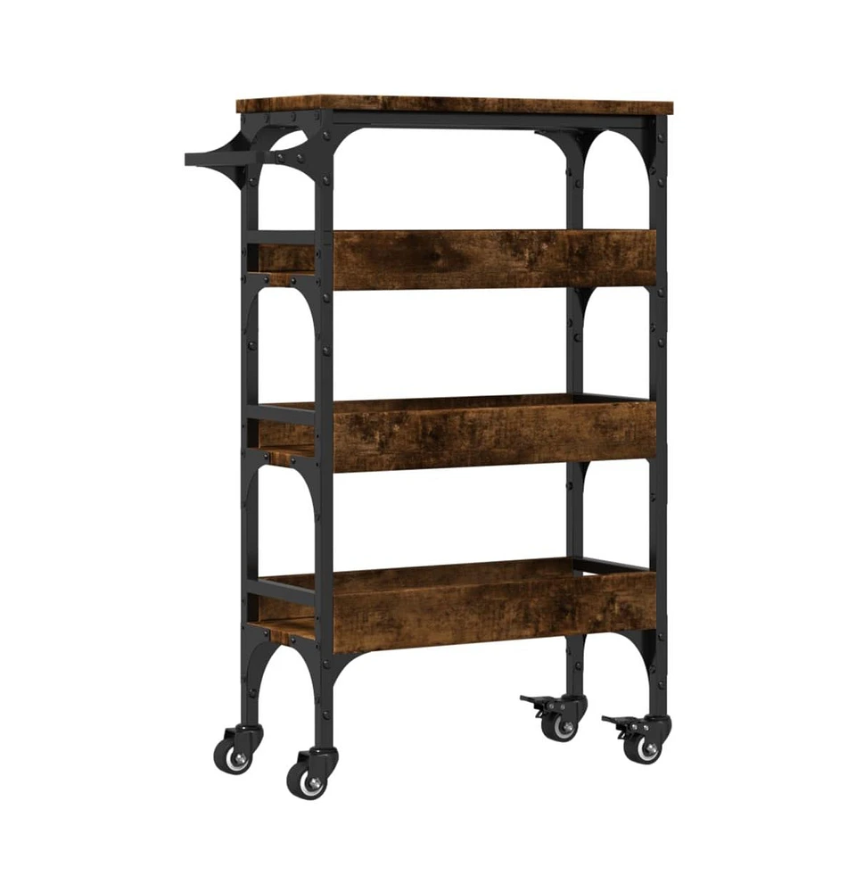 vidaXL Kitchen Trolley Smoked Oak 20.9"x7.9"x29.9" Engineered Wood