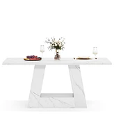 Tribesigns Dining Table for 4 to 6 People, 63" Rectangular Dining Room Table, Modern Wooden Faux Marble Dinner Table with Sturdy Base for Kitchen, Liv