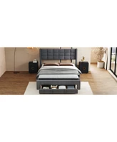 Slickblue Queen Size Upholstered Platform Bed with Large Storage Drawer