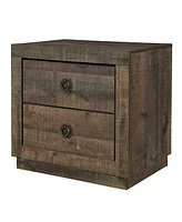 Slickblue Farmhouse Style 2 Drawers Nightstand End Table for Bedroom, Living Room, Rustic Brown