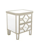 Slickblue Elegant Mirrored 2-Drawer Side Table with Golden Lines for Living Room, Hallway, Entryway