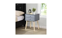 Slickblue Side Table with 2 Drawers and Rubber Wood Legs for Stylish Storage