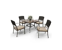 Pamapic Brown 5-Piece Pe Wicker Outdoor Dining Set with Green Cushions