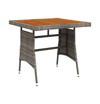 vidaXL Patio Table Gray 27.6"x27.6"x28.3" Poly Rattan & Solid Acacia Wood