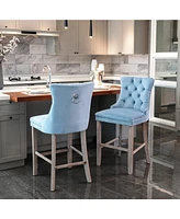 Slickblue Contemporary Velvet Barstools with Button Tufting and Wooden Legs Elegant Seating Solution