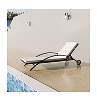 vidaXL Sun Lounger with Cushion & Wheels Poly Rattan