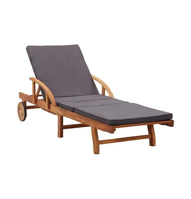 vidaXL Sun Lounger with Cushion Solid Acacia Wood