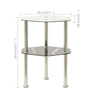 vidaXL 2-Tier Side Table Transparent & Black 15"x15"x19.7" Tempered Glass