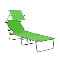 vidaXL Folding Sun Lounger with Canopy Steel Apple Green