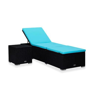 vidaXL Sun Lounger with Cushion and Tea Table Poly Rattan