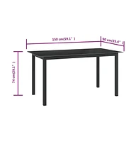 vidaXL Patio Table Black 59.1"x35.4"x29.1" Aluminum and Glass