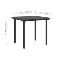 vidaXL Patio Dining Table Black 31.5"x31.5"x29.1" Steel and Glass