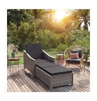 vidaXL Sun Lounger with Dark Gray Cushion Poly Rattan Gray