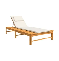 vidaXL Sun Lounger with Cream White Cushion and Pillow Solid Wood Acacia