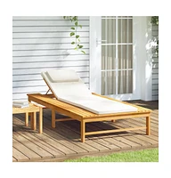 vidaXL Sun Lounger with Cream White Cushion and Pillow Solid Wood Acacia