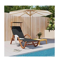 vidaXL Sun Lounger with Canopy Textilene and Solid Wood Poplar