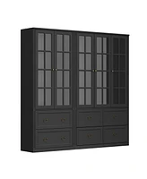 Famapy Grey Wood 12-Shelf Combination Bookcase Storage Cabinet