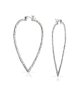 Bling Jewelry Boho Triangle Leaf Shaped Flat Large Open Teardrop .925 Sterling Silver Hammered Hoop Earrings Western Jewelry For Women 2.25 Inch