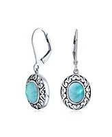 Bling Jewelry Western Style 3.2CT Light Blue Natural Larimer Dome Oval Bezel Set Lever Back Dangle Earrings For Women Sterling Silver