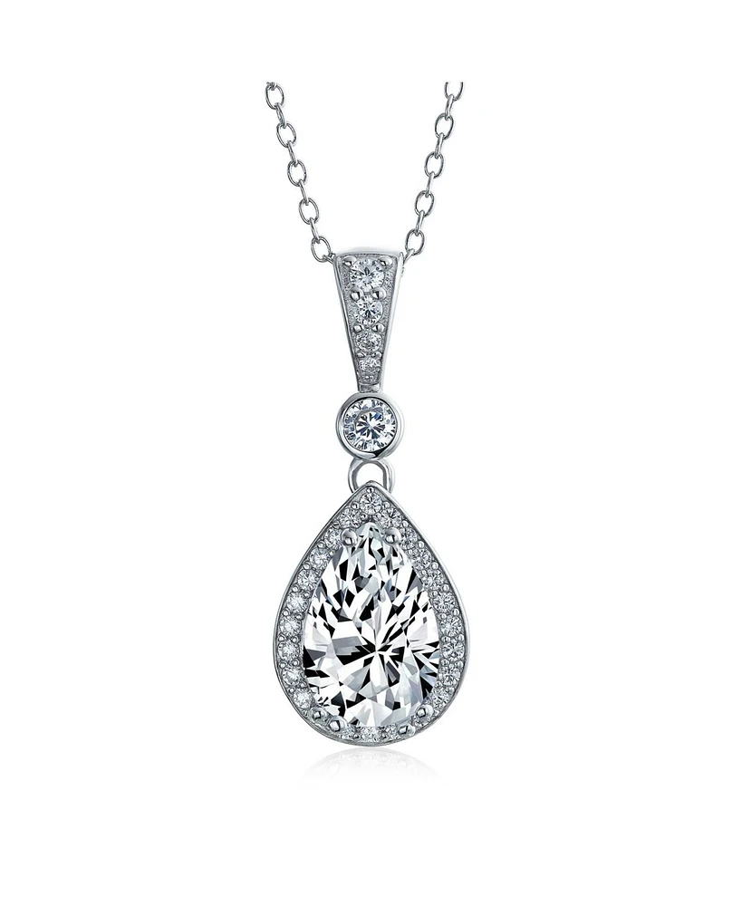 Bling Jewelry Cubic Zirconia Traditional Classic Large Cz Teardrop Solitaire Pendant Necklace For Women .925 Sterling Silver