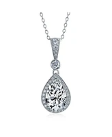 Bling Jewelry Cubic Zirconia Traditional Classic Large Cz Teardrop Solitaire Pendant Necklace For Women .925 Sterling Silver