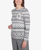 Alfred Dunner Women's Copenhagen Fair Isle Biadere Patch Sweater