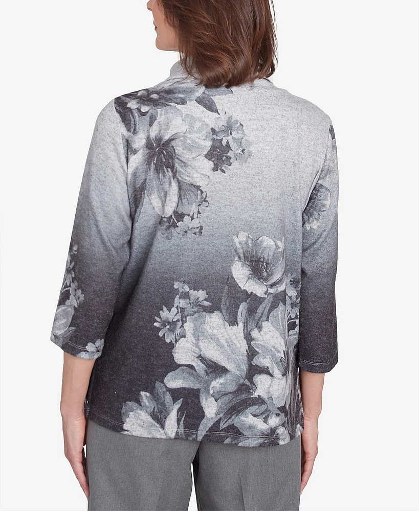 Alfred Dunner Women's Copenhagen Dramatic Floral Cowl Neck Top