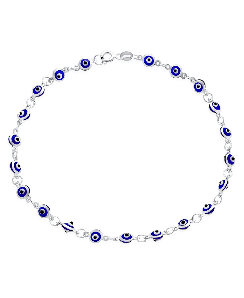 Bling Jewelry Protection Amulet Turkish Blue Charm Slender Evil Eyes Anklet Link Ankle Bracelet For Women .925 Sterling Silver 10 Inch