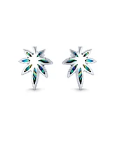 Bling Jewelry Rainbow Iridescent Inlay Abalone Shell Leaf Stud Earrings Western Jewelry For Women .925 Sterling Silver Lever Back