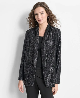 Dkny Petite Sequined Shawl-Collar Long-Sleeve Jacket