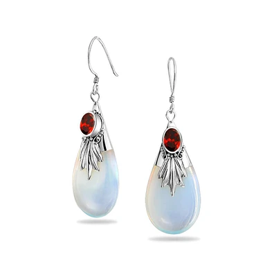 Bling Jewelry Boho Western Style Cz Fan Set Accent Natural Red Purple Black Turquoise Rainbow Opalite Teardrop Dangle Earrings Fish Hook .925 Sterling